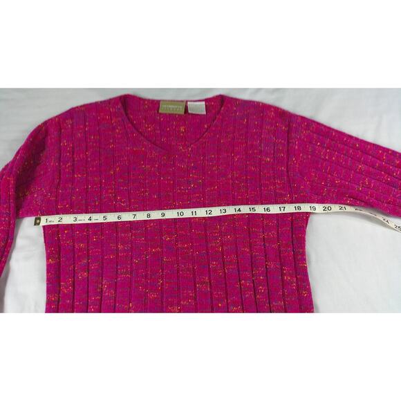 Y2k -Liz Claiborne Womens Ribbed Knit V Neck Long Sleeve Top Pink Sweater - Picture 5 of 8